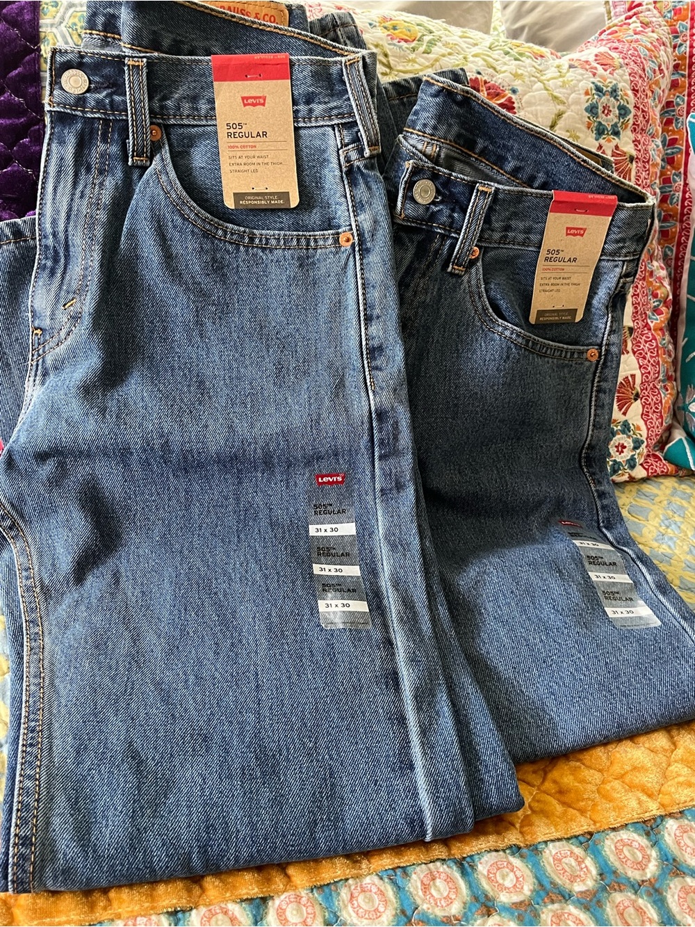Levi's Men's 505 Original Fit Jeans Straight Leg Zip Fly 100% Cotton 2Pair NWT
